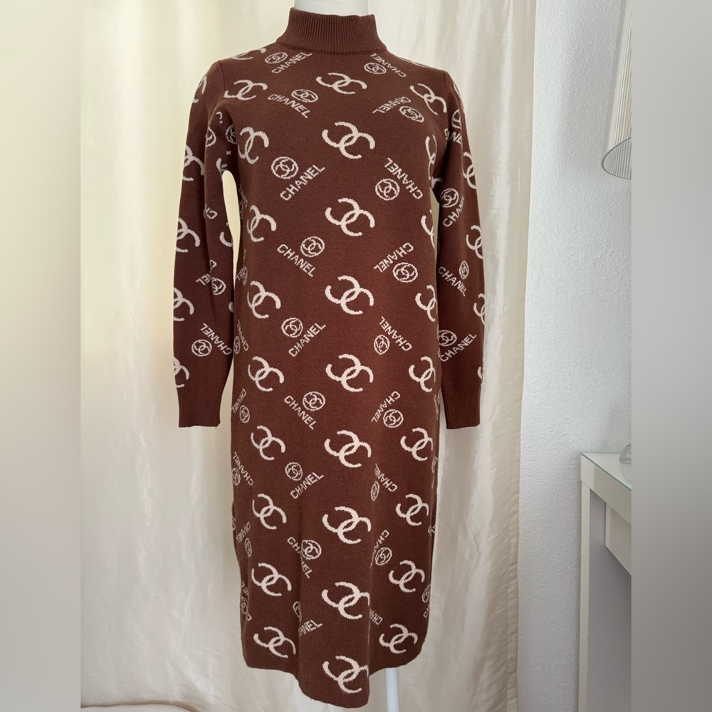 CHANEL CC Logo Monogram Sweater Dress